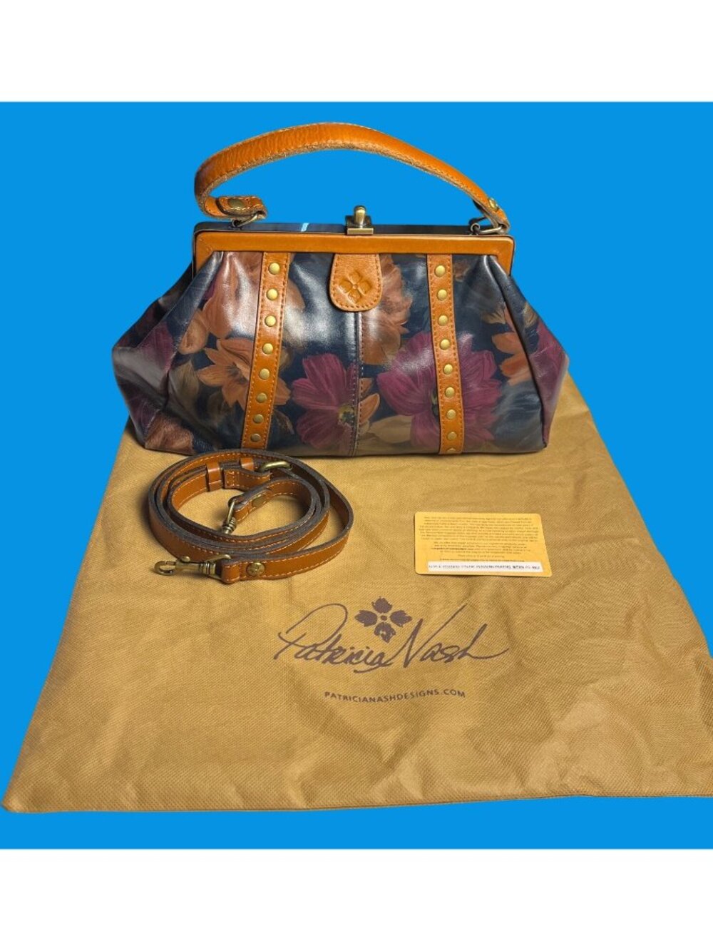 Patricia Nash Floral Doctor Bag Peruvian Painting Print Leather Top Handle/strap